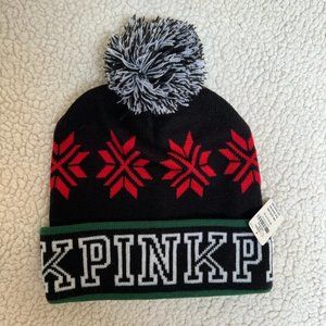 Victoria’s Secret PINK Knit Fair Isle Snow Ski Pom Beanie Hat